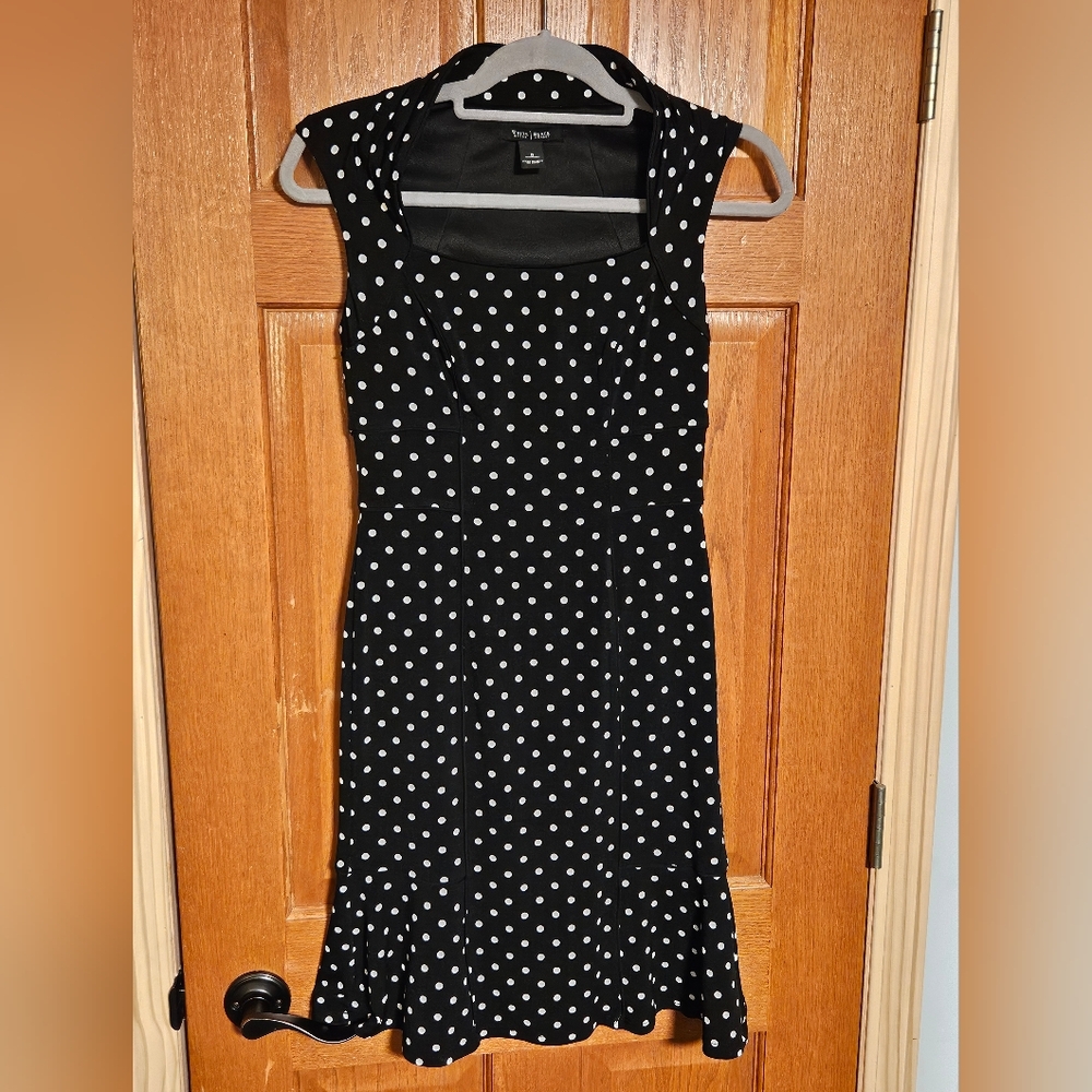 White House Black Market, black with white polka dots midi dress